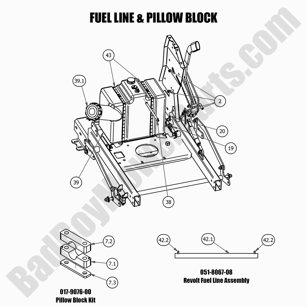 2650 - Bad Boy Mower Parts Lookup > 2021 > Revolt > Fuel Line & Pillow Block